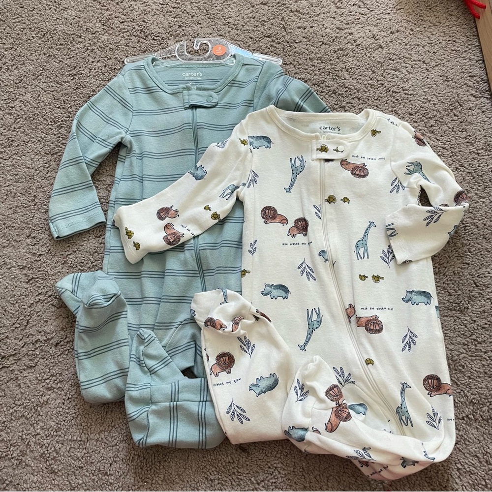 Two 9m NWOT Carters Just One You zippered footies footie pajamas